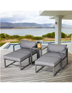 Outsunny 5 Piece Garden Aluminium Conversation Sofa Set Patio Furniture Set Outdoor 2 Sofas 2 Footstools End Table with Cushions 2