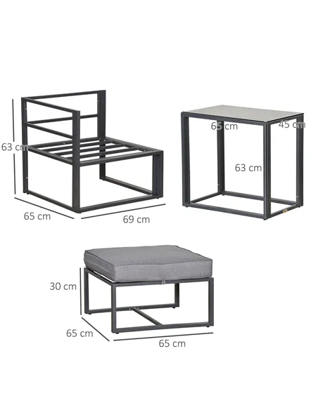 Outsunny 5 Piece Garden Aluminium Conversation Sofa Set Patio Furniture Set Outdoor 2 Sofas 2 Footstools End Table with Cushions