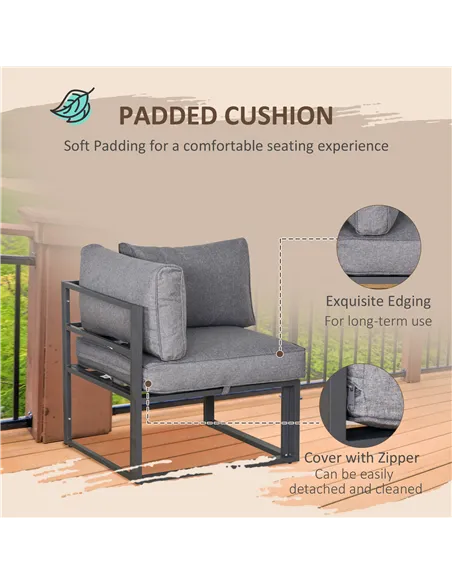 Outsunny 5 Piece Garden Aluminium Conversation Sofa Set Patio Furniture Set Outdoor 2 Sofas 2 Footstools End Table with Cushions