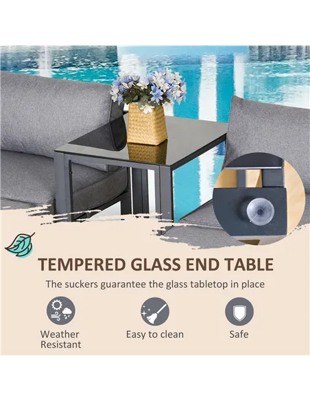 Outsunny 5 Piece Garden Aluminium Conversation Sofa Set Patio Furniture Set Outdoor 2 Sofas 2 Footstools End Table with Cushions