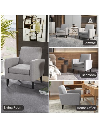 HOMCOM Linen-Look Boxy Armchair - Light Grey