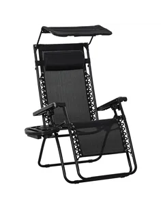 Outsunny Folding Zero Gravity Sun Lounger, with Sun Canopy - Black