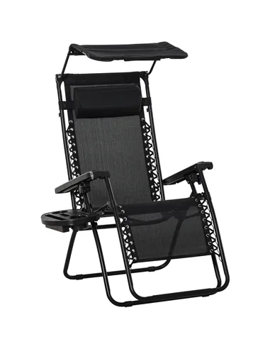 Outsunny Folding Zero Gravity Sun Lounger, with Sun Canopy - Black