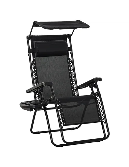 Outsunny Folding Zero Gravity Sun Lounger, with Sun Canopy - Black