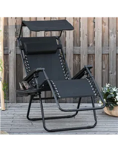 Outsunny Folding Zero Gravity Sun Lounger, with Sun Canopy - Black 2
