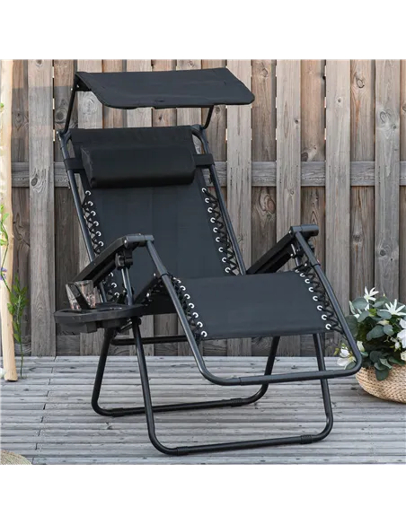 Outsunny Folding Zero Gravity Sun Lounger, with Sun Canopy - Black