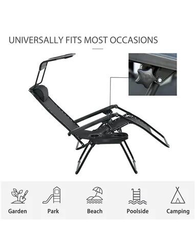 Outsunny Folding Zero Gravity Sun Lounger, with Sun Canopy - Black