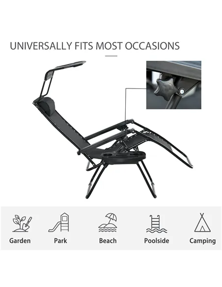 Outsunny Folding Zero Gravity Sun Lounger, with Sun Canopy - Black