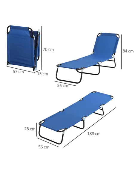 Outsunny Foldable Sun Lounger with 5-Position Adjustable Backrest, Outdoor Portable Recliner Chaise Lounge Chair with Breathable