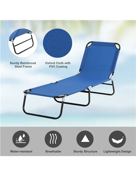 Outsunny Foldable Sun Lounger with 5-Position Adjustable Backrest, Outdoor Portable Recliner Chaise Lounge Chair with Breathable