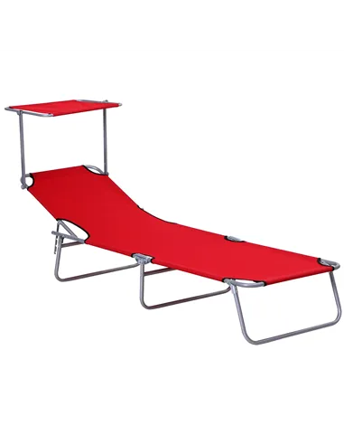 Outsunny Folding Sun Lounger, Lounge Chairs Reclining Sleeping Bed with Adjustable Sun Shade Awning for Beach, Patio