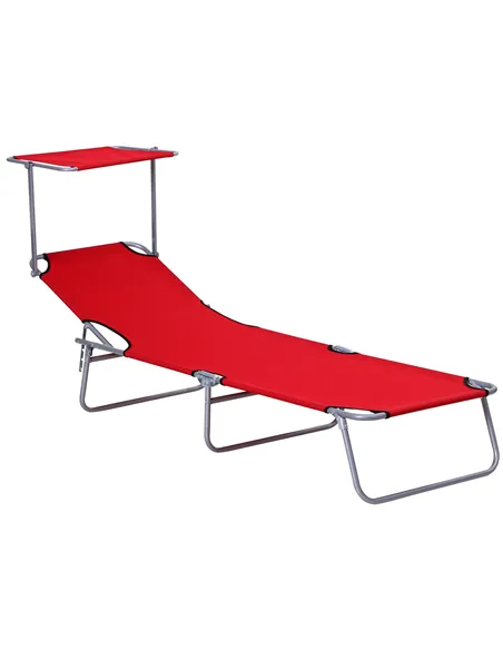 Outsunny Folding Sun Lounger, Lounge Chairs Reclining Sleeping Bed with Adjustable Sun Shade Awning for Beach, Patio