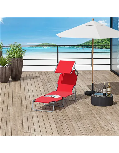Outsunny Folding Sun Lounger, Lounge Chairs Reclining Sleeping Bed with Adjustable Sun Shade Awning for Beach, Patio