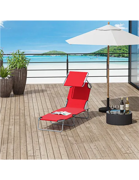 Outsunny Folding Sun Lounger, Lounge Chairs Reclining Sleeping Bed with Adjustable Sun Shade Awning for Beach, Patio