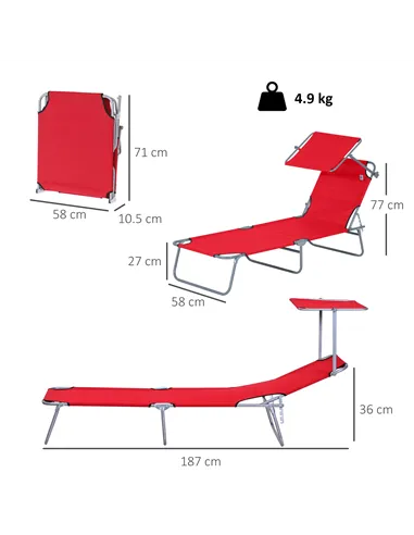 Outsunny Folding Sun Lounger, Lounge Chairs Reclining Sleeping Bed with Adjustable Sun Shade Awning for Beach, Patio