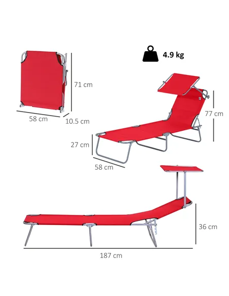 Outsunny Folding Sun Lounger, Lounge Chairs Reclining Sleeping Bed with Adjustable Sun Shade Awning for Beach, Patio