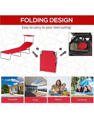 Outsunny Folding Sun Lounger, Lounge Chairs Reclining Sleeping Bed with Adjustable Sun Shade Awning for Beach, Patio