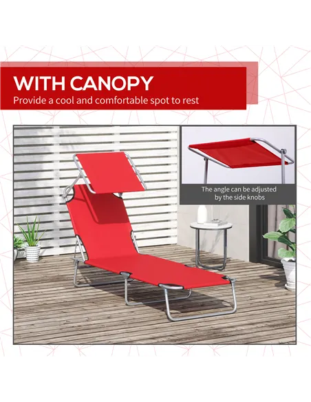 Outsunny Folding Sun Lounger, Lounge Chairs Reclining Sleeping Bed with Adjustable Sun Shade Awning for Beach, Patio