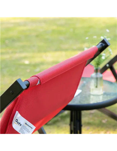 Outsunny Set of 2 Folding Garden Beach Aluminium Frame Deck Chairs Deckchairs Seaside Folding Garden Patio Lounger, Red