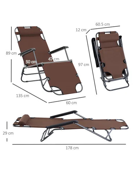 Outsunny 2 in 1 Folding Sun Lounger Reclining Garden Chair with 2-Level Adjustable Backrest, Outdoor Zero Gravity Recliner Garde