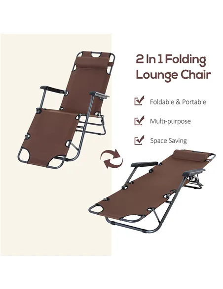 Outsunny 2 in 1 Folding Sun Lounger Reclining Garden Chair with 2-Level Adjustable Backrest, Outdoor Zero Gravity Recliner Garde
