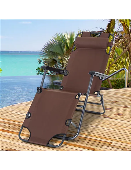 Outsunny 2 in 1 Folding Sun Lounger Reclining Garden Chair with 2-Level Adjustable Backrest, Outdoor Zero Gravity Recliner Garde
