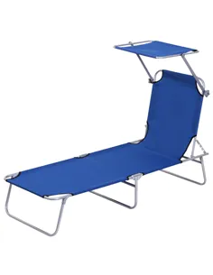 Outsunny Single Sun Lounger, with Awning and Reclining Back - Blue