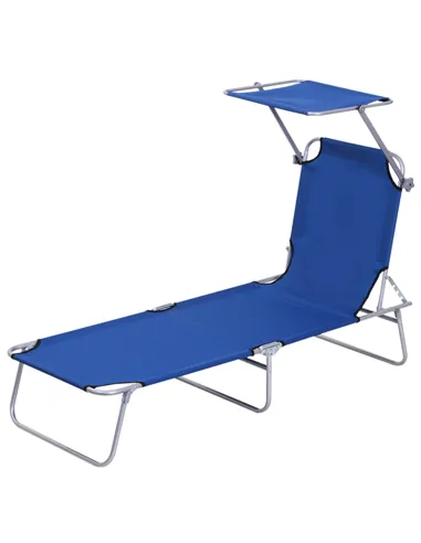 Outsunny Single Sun Lounger, with Awning and Reclining Back - Blue