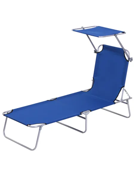 Outsunny Single Sun Lounger, with Awning and Reclining Back - Blue