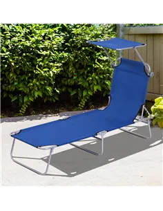 Outsunny Single Sun Lounger, with Awning and Reclining Back - Blue 2