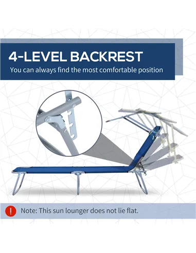 Outsunny Single Sun Lounger, with Awning and Reclining Back - Blue