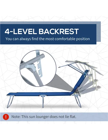 Outsunny Single Sun Lounger, with Awning and Reclining Back - Blue