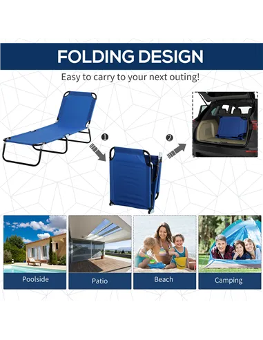 Outsunny Single Sun Lounger, with Awning and Reclining Back - Blue