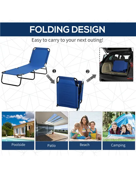 Outsunny Single Sun Lounger, with Awning and Reclining Back - Blue