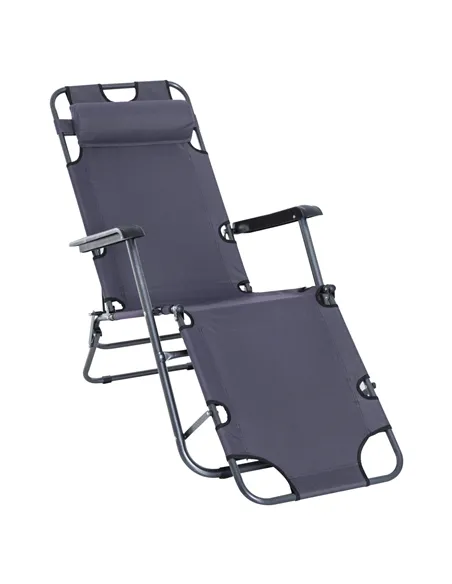 Outsunny 2 in 1 Folding Sun Lounger Reclining Garden Chair with 2-Level Adjustable Backrest, Outdoor Zero Gravity Recliner Garde