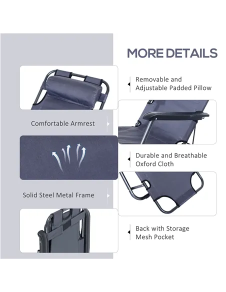 Outsunny 2 in 1 Folding Sun Lounger Reclining Garden Chair with 2-Level Adjustable Backrest, Outdoor Zero Gravity Recliner Garde