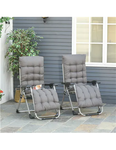 Outsunny 2pc Reclining Zero Gravity Sun Loungers ,Folding Chaise Lounge Chair with Cushions, Dark Grey