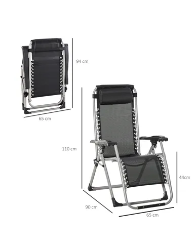 Outsunny 2pc Reclining Zero Gravity Sun Loungers ,Folding Chaise Lounge Chair with Cushions, Dark Grey