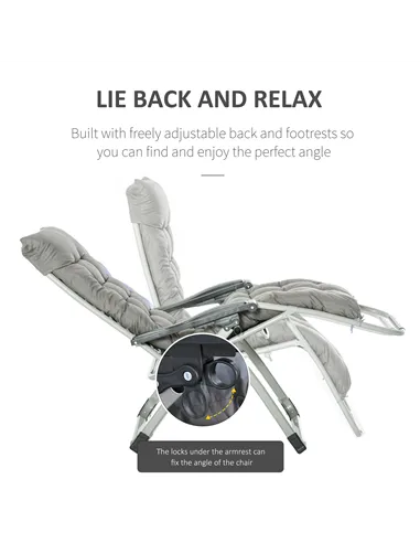 Outsunny 2pc Reclining Zero Gravity Sun Loungers ,Folding Chaise Lounge Chair with Cushions, Dark Grey