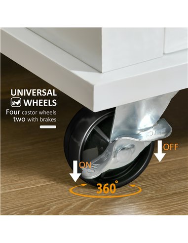 HOMCOM Kitchen Cart Storage Trolley Wooden Cabinet with Drawer Cupboard Towel Rail White