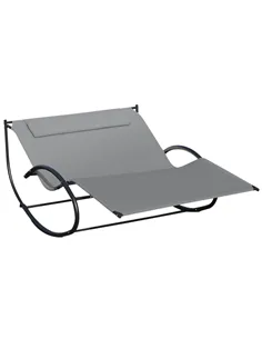 Outsunny Double Sun Lounger, Rocking Lounger Sunbed Daybed with Armrest and Headrest Pillow, for Two, For Outdoor Patio Garden, 