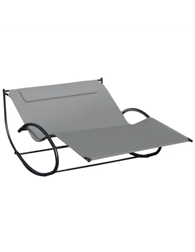 Outsunny Double Sun Lounger, Rocking Lounger Sunbed Daybed with Armrest and Headrest Pillow, for Two, For Outdoor Patio Garden, 