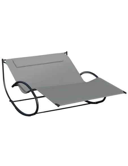 Outsunny Double Sun Lounger, Rocking Lounger Sunbed Daybed with Armrest and Headrest Pillow, for Two, For Outdoor Patio Garden, 