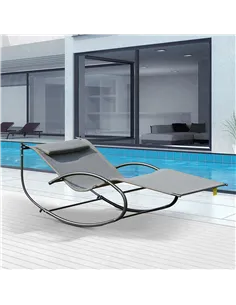 Outsunny Double Sun Lounger, Rocking Lounger Sunbed Daybed with Armrest and Headrest Pillow, for Two, For Outdoor Patio Garden,  2