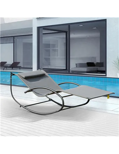 Outsunny Double Sun Lounger, Rocking Lounger Sunbed Daybed with Armrest and Headrest Pillow, for Two, For Outdoor Patio Garden, 