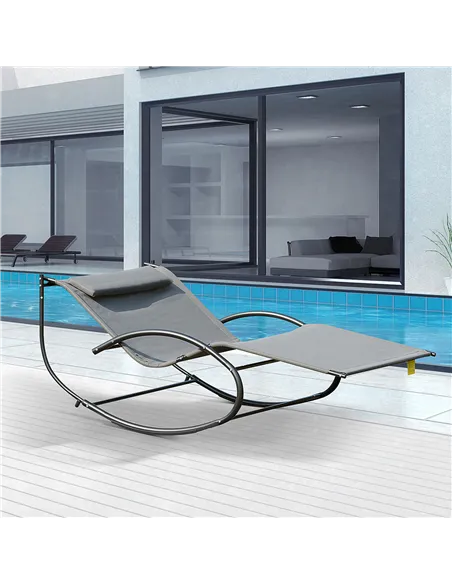 Outsunny Double Sun Lounger, Rocking Lounger Sunbed Daybed with Armrest and Headrest Pillow, for Two, For Outdoor Patio Garden, 