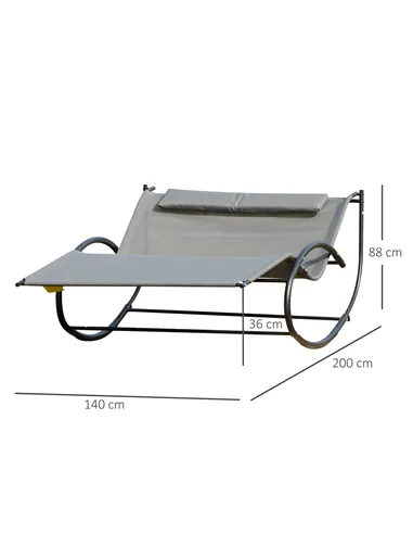 Outsunny Double Sun Lounger, Rocking Lounger Sunbed Daybed with Armrest and Headrest Pillow, for Two, For Outdoor Patio Garden, 