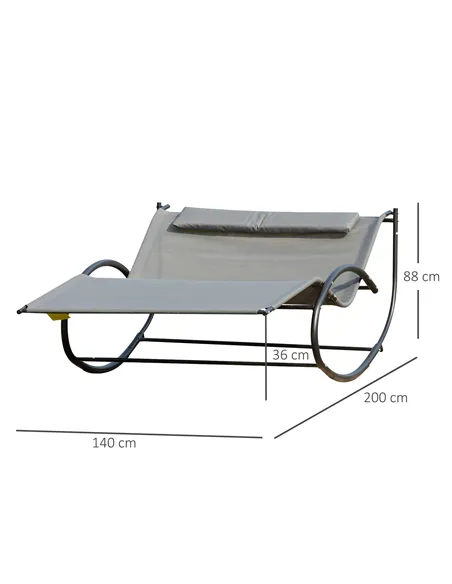 Outsunny Double Sun Lounger, Rocking Lounger Sunbed Daybed with Armrest and Headrest Pillow, for Two, For Outdoor Patio Garden, 