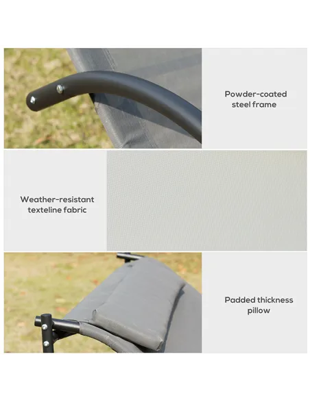 Outsunny Double Sun Lounger, Rocking Lounger Sunbed Daybed with Armrest and Headrest Pillow, for Two, For Outdoor Patio Garden, 