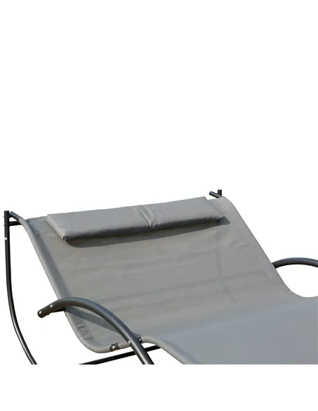 Outsunny Double Sun Lounger, Rocking Lounger Sunbed Daybed with Armrest and Headrest Pillow, for Two, For Outdoor Patio Garden, 